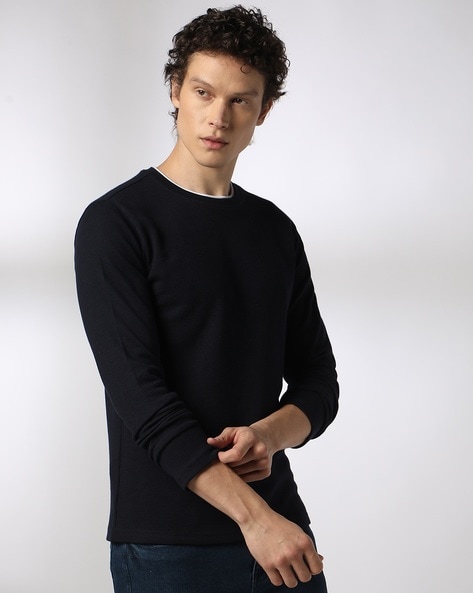 Men Ribbed Regular Fit Crew-Neck T-Shirt