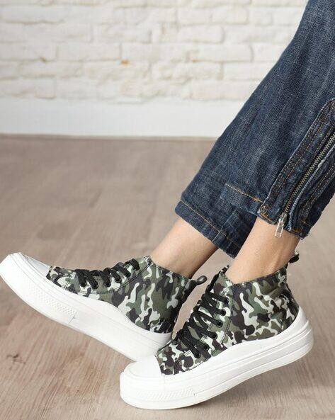 Carlton London Women Camouflage Print Lace-Up Sneakers
