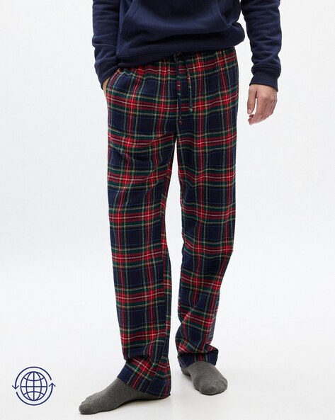 Men Plaid Checked Relaxed Fit Flannel Pyjamas