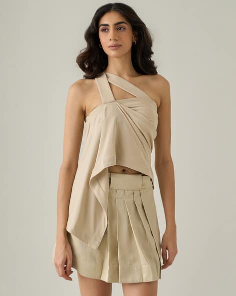 Fitted One-Shoulder Draped Top