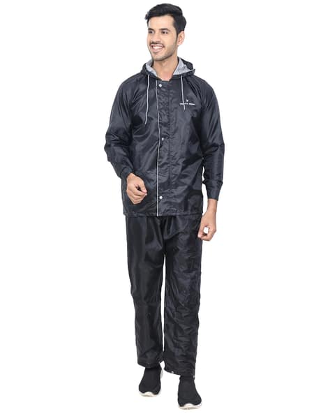 Men Regular Fit Raincoat with Pants