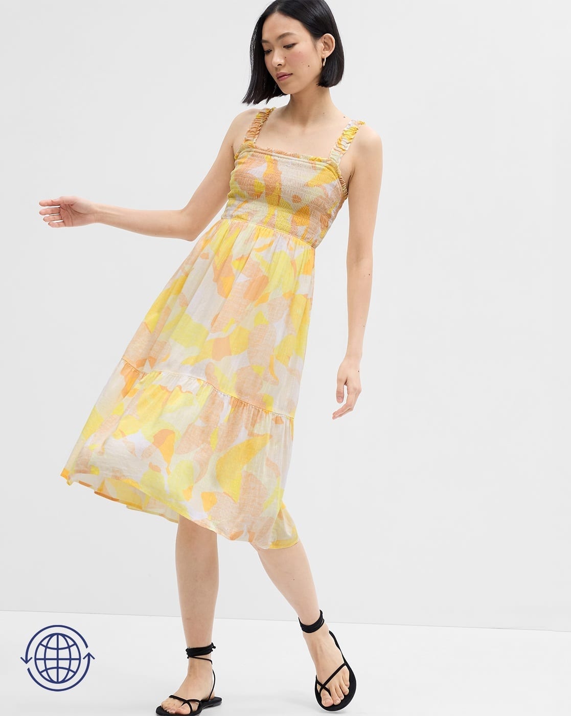 Floral Print Sleeveless Smocked Tiered Midi Dress