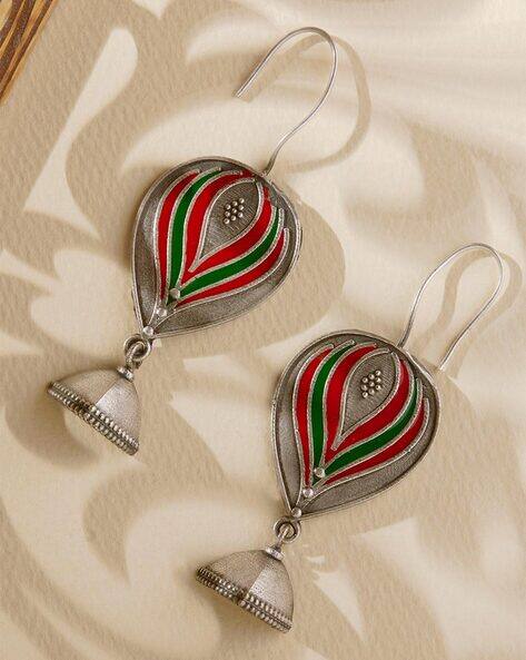 Silver-Plated Oxidized Drop Earrings