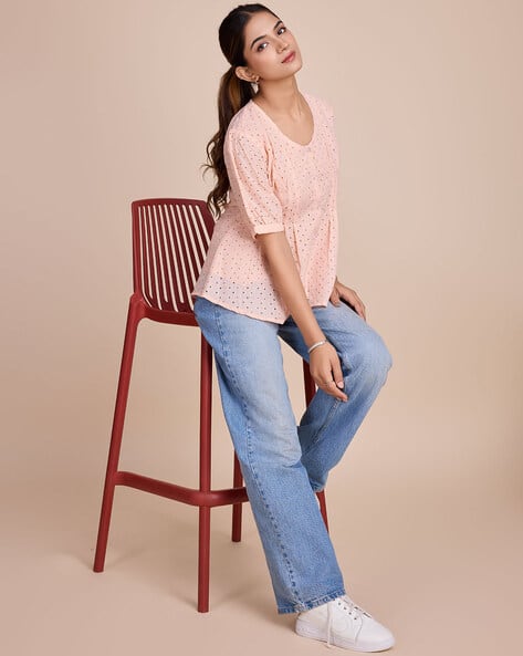 Women Schiffli Embroidered Regular Fit Top