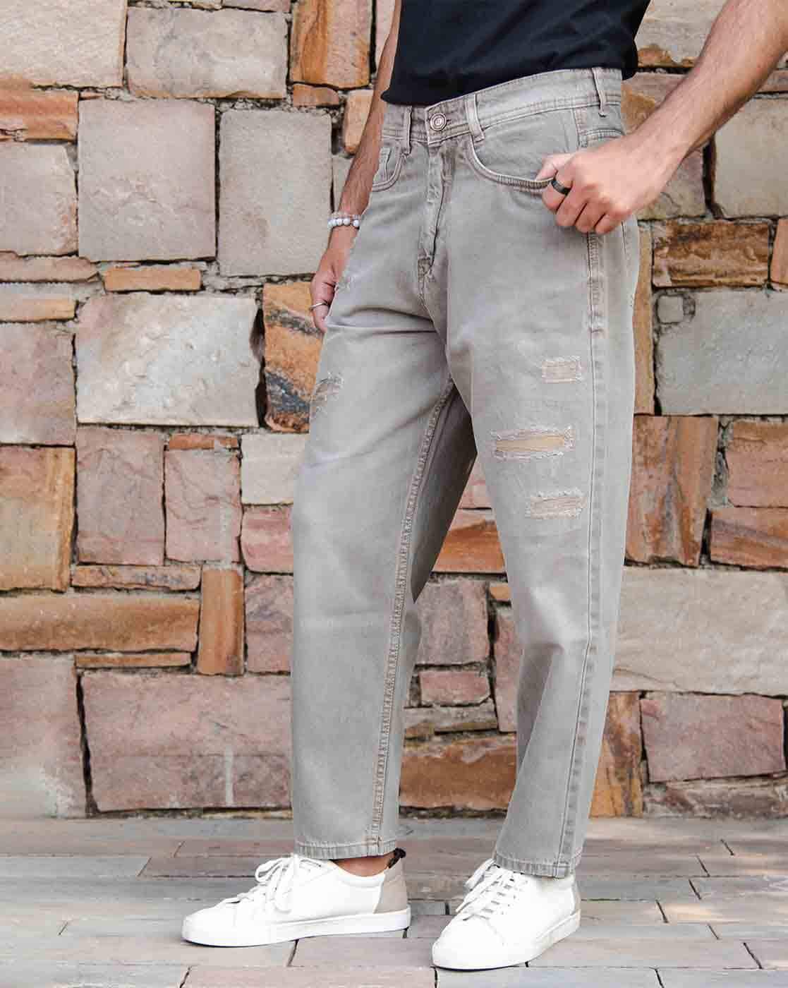 Men Lightly-Washed Distressed Baggy Fit Jeans