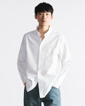 Men Tailored Fit Cotton Shirt with Patch Pocket-image-0