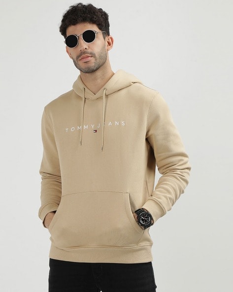 Men Brand Print Hoodie with Kangaroo Pocket