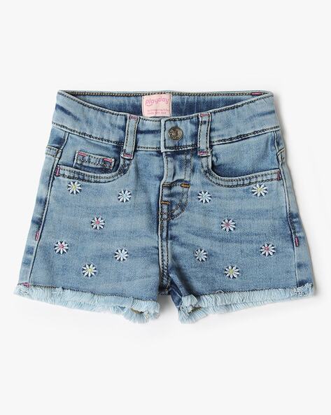 Girls Floral Embroidered Regular Fit Shorts