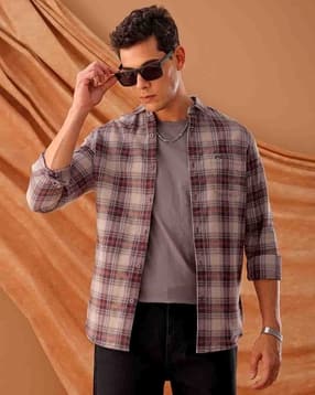 the indian garage co Men Checked Slim Fit Shirt with Patch Pocket-picture-21