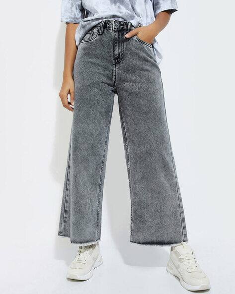URB_N Women Washed Wide-Leg Mid-Rise Straight Lightly Jeans - Main Image
