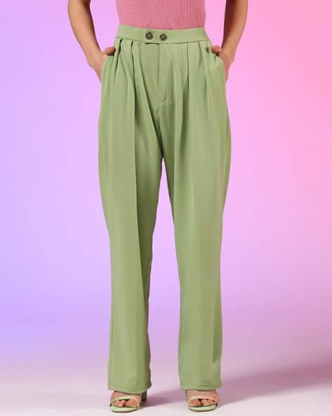 KOTTY Women Straight Fit Pleated Pants with Insert Pockets