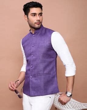 showoff Men Slim Fit Nehru Jacket with Welt Pockets-picture-12