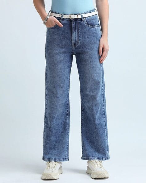 Women Heavily Washed Bootcut Jeans
