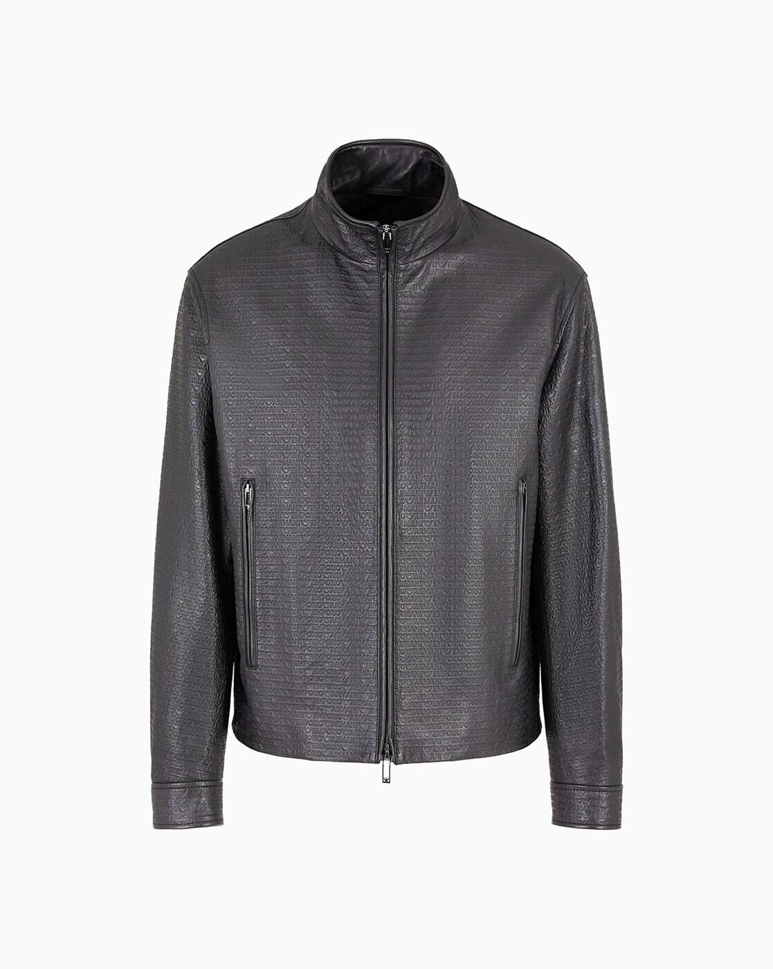 Buy EMPORIO ARMANI Logo Engraved Regular Fit Leather Jacket