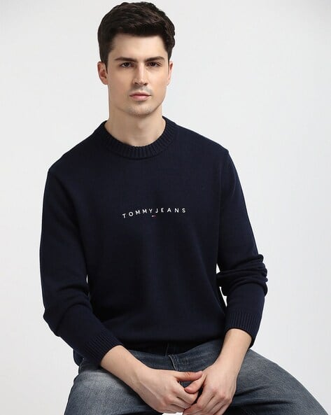 Men Brand Print Regular Fit Crew-Neck Sweatshirt