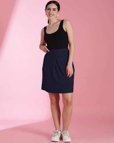 Pleated Skirt Elasticated Waist Evening Skirt Buy Navy Blue Skirts