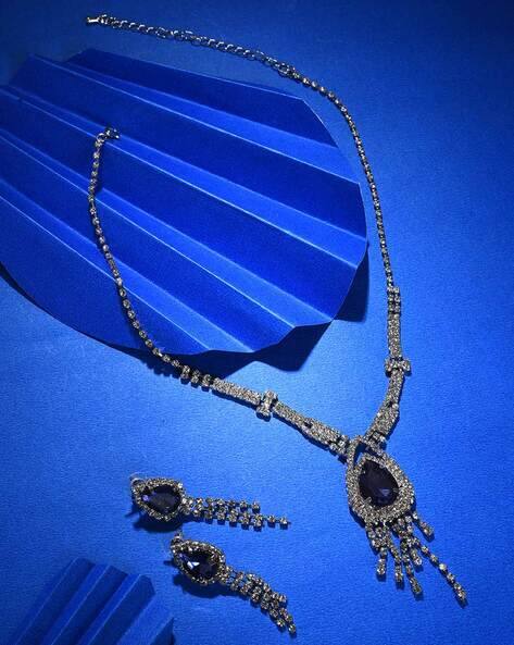 Sohi Pack Of 3 Silver Plated Diamond Necklace And Earring Set