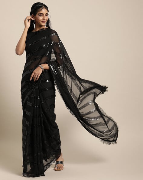Buy Black Sarees for Women by SHAVYA Online