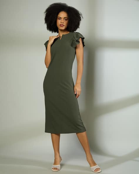 sachin and babi light blue dress Order Online Midi Olive Green Dress Pleated Design, Loose Fit