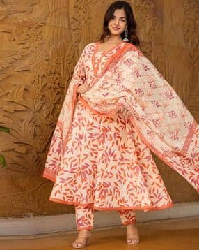parthvi Women Floral Print Anarkali Kurta with Pants & Dupatta-picture-0