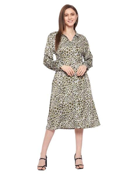 Women Animal Print Shirt Dress