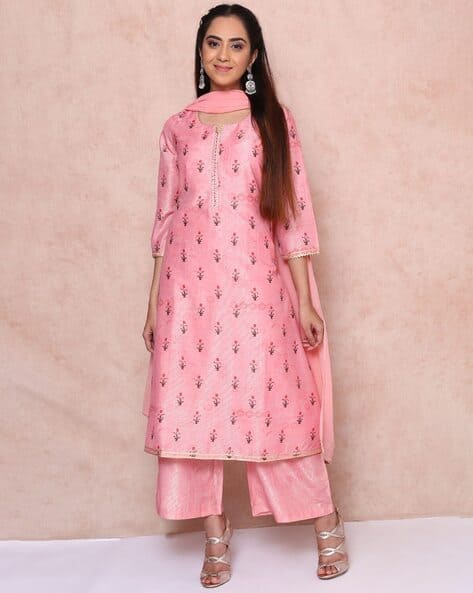 Rangriti Women Floral Print A-Line Kurta with Palazzos & Dupatta