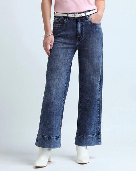 Women Heavily Washed Bootcut Jeans