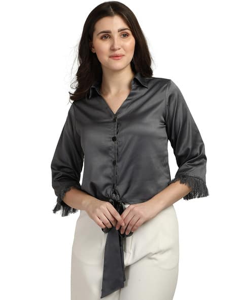 satin grey blouse