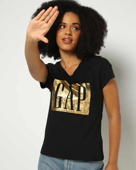 Gap Embedded Logo Print V-Neck T-Shirt