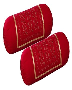 Set of 2 Embroidered Bolster Covers 32" x 16"-image-23