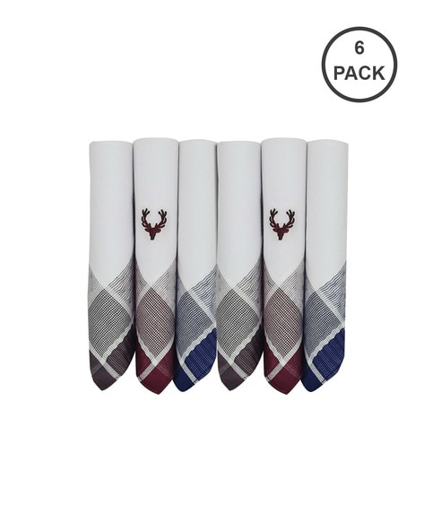 Pack of 6 Men Logo Print Cotton Handkerchiefs