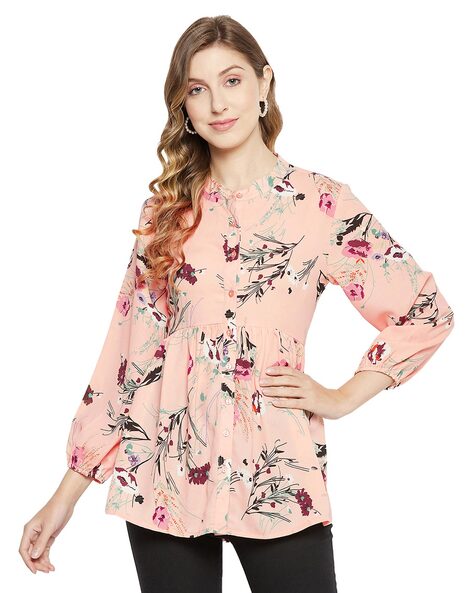 Ruhaans Floral Print Round-Neck Top