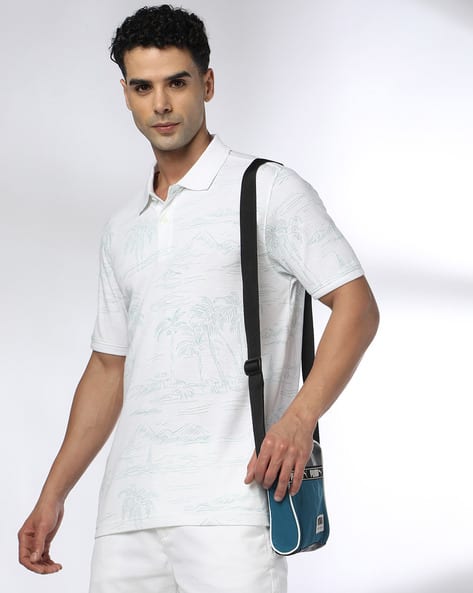 Men Tropical Print Regular Fit Pique Polo T-Shirt