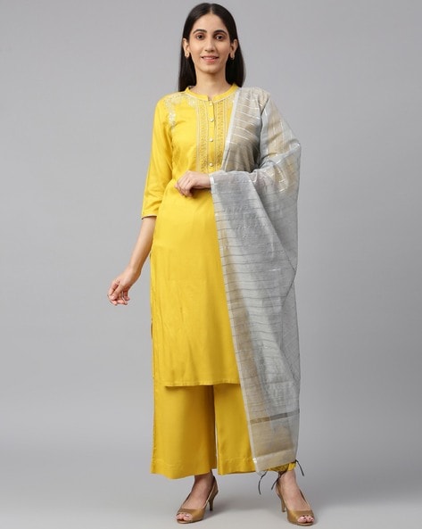 Buy Yellow Kurta Suit Sets for Women by AURELIA Online Ajio