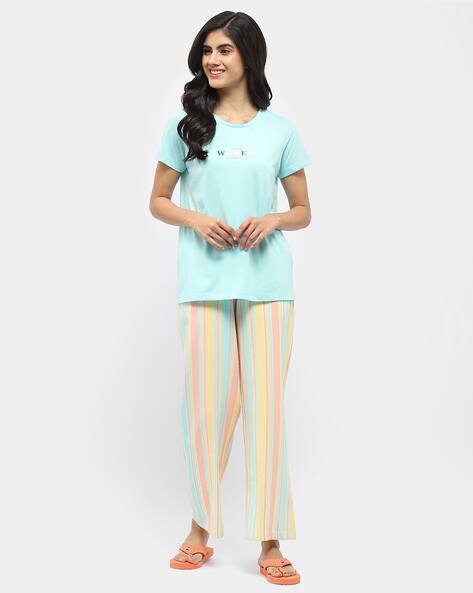 Women Msecret Striped T-Shirt Pyjamas Set