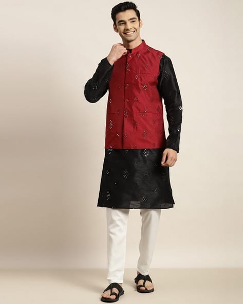 Buy Black Maroon Ethnic Suit Sets for Men by SOJANYA Online
