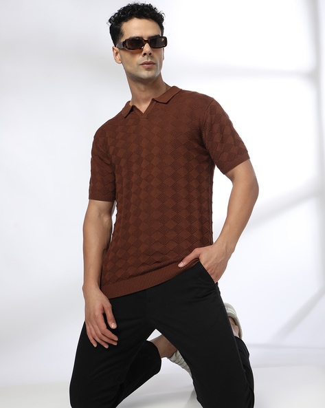 Men Diamond-Knit Slim Fit Polo T-Shirt