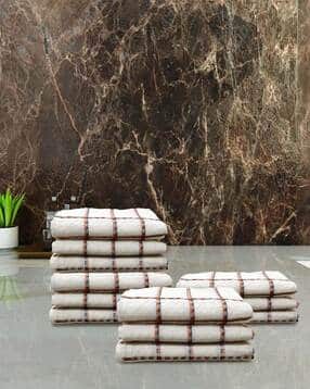 Set of 12 Checked Hand Towels-image-45