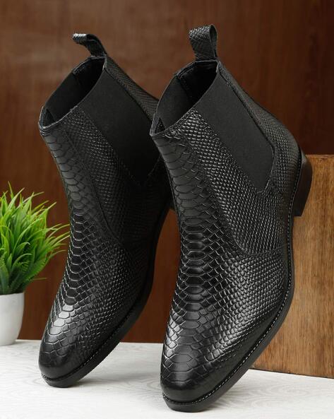 Men Croc-Embossed Genuine Leather Chelsea Boots