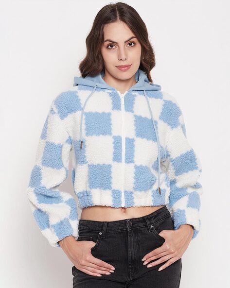 Buy Sky Blue White Sweatshirt Hoodies for Women by MADAME Online Ajio