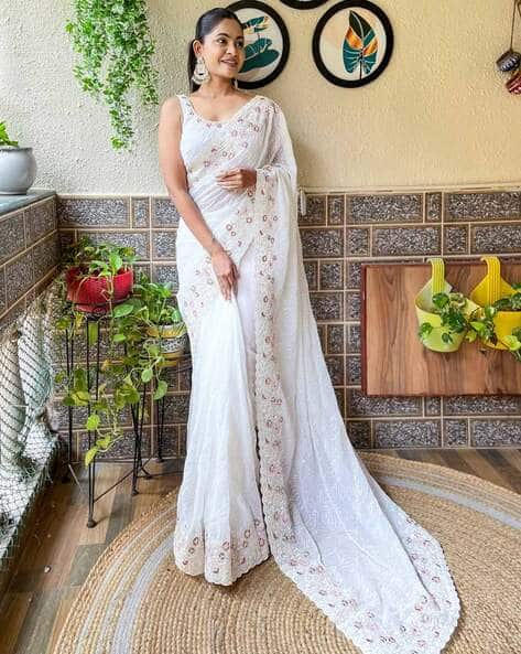 Buy White Sarees for Women by Ri-wah Online