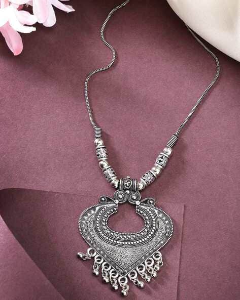 NVR Women Silver-Plated Oxidised Pendant Necklace