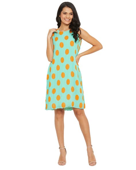 Polka-Dot Print Sleeveless Shift Dress