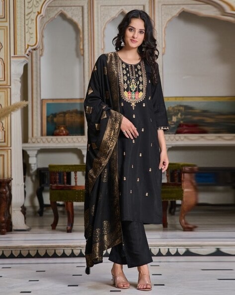 Women Embroidered Straight Kurta Set Price in India