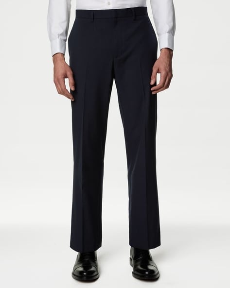 Men Regular Fit Flat-Front Trousers