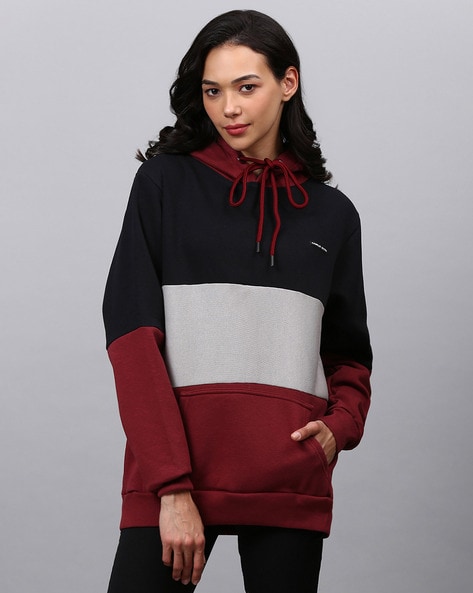 Campus Sutra Colourblock Hooded Sweatshirt