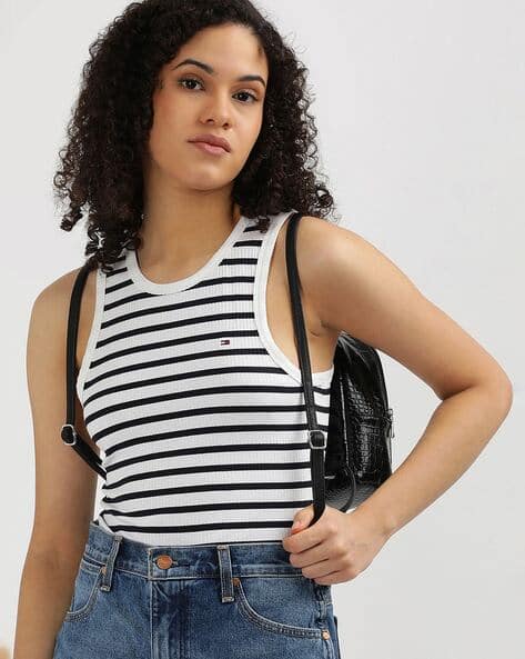 Buy White Black Tshirts for Women by TOMMY HILFIGER Online - Main Image