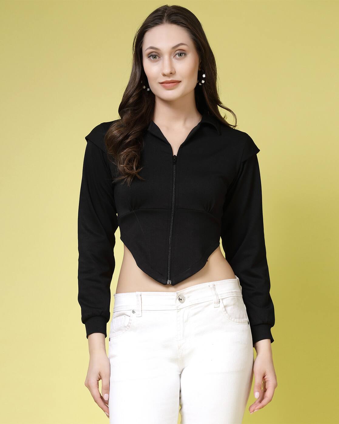 Buy BN - BEING NAUGHTY Women Zip-Front Relaxed Fit Crop Top Online