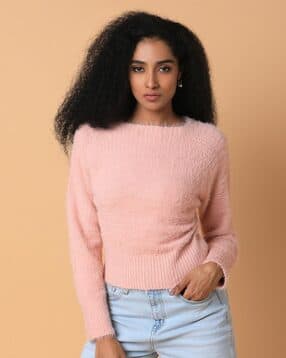 showoff Women Round-Neck Pullover with Ribbed Hems-picture-22