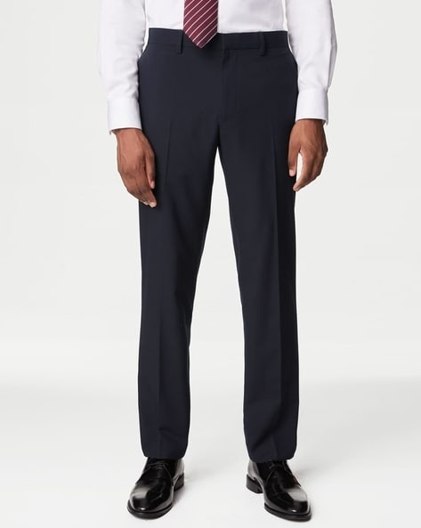 Men Slim Fit Flat-Front Trousers